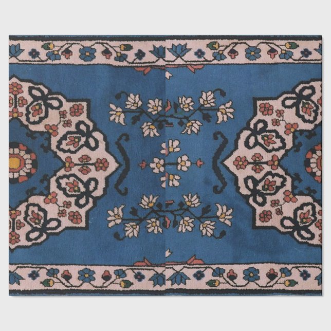 Papel De Presente Padrão Persa Turco Azul Oriental (Barra)
