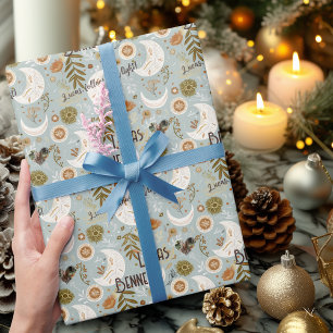 Papel De Presente Padrão Personalizado Boho Celestial de Lua e Estre