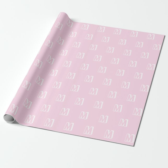 Papel De Presente Padrão personalizado branco-rosa monograma moderno (Desenrolado)