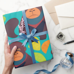 Papel De Presente Padrão Personalizado Colorido do Gorilla Retro