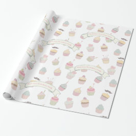 Papel De Presente Padrão personalizado de bigode do Cupcake Pastel