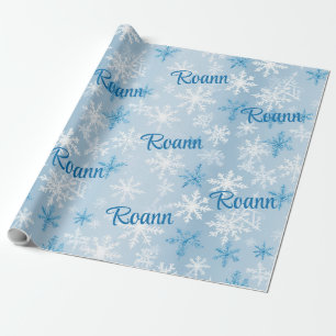 Papel De Presente Padrão personalizado de floco de neve azul e branc