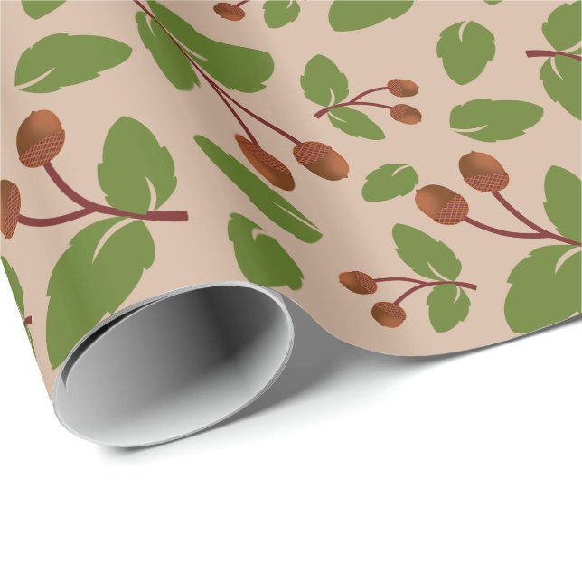 Papel De Presente Padrão Personalizado de Folhas Rústicas e Folhas V (Ponta do rolo)
