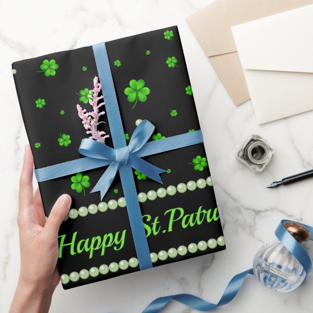 Papel De Presente Padrão Personalizado de trevos verdes com pérola (Presentear)