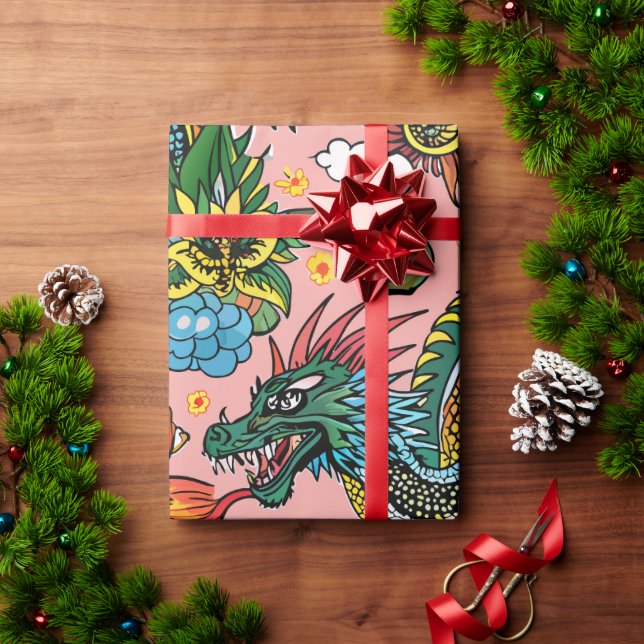 Papel De Presente Padrão Personalizado do Arco-Íris dos Dragões (Presente de Natal)