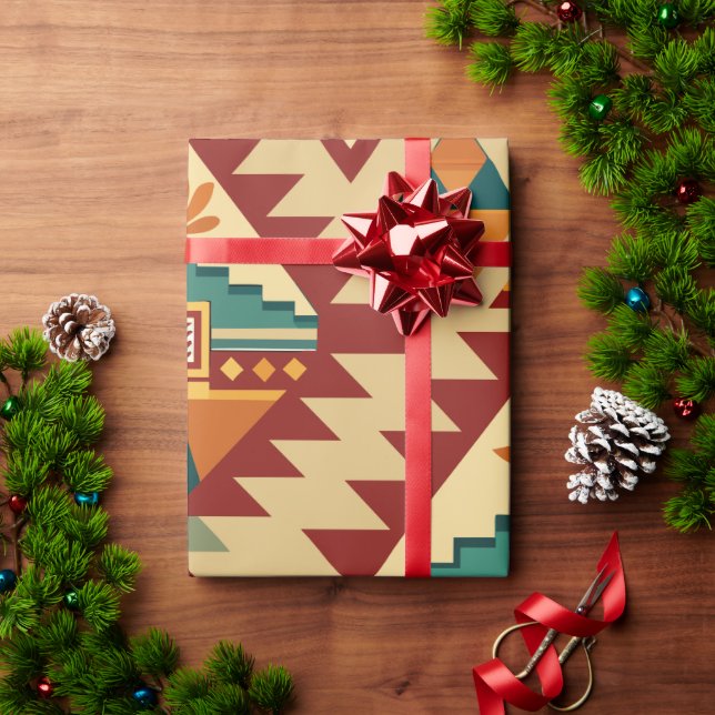 Papel De Presente Padrão Personalizado Retroativo dos Motifs Étnicos (Presente de Natal)