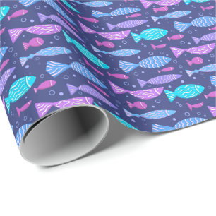 Papel De Presente Padrão plano de boho sem costura com peixes de ra