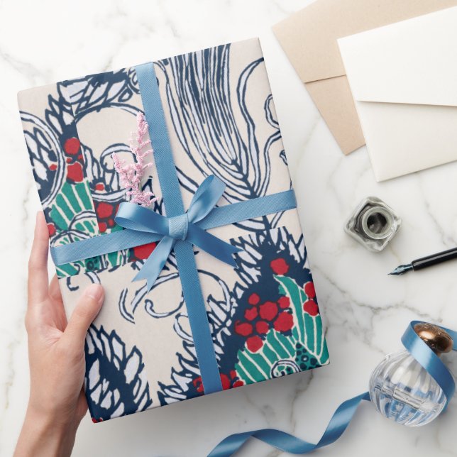 Papel De Presente Padrão pochoir botânico oriental Samarcanda (Presentear)