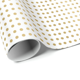 Papel De Presente Padrão PolkaDots Branco e ouro