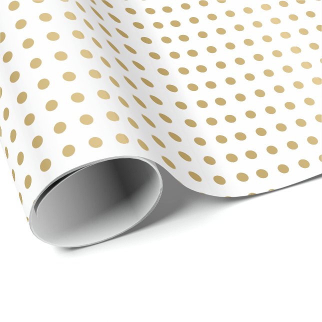 Papel De Presente Padrão PolkaDots Branco e ouro (Ponta do rolo)