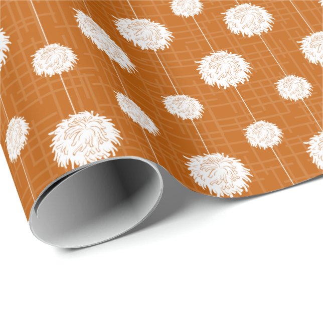 Papel De Presente Padrão Pom De Cheerleader Laranja Queimado (Ponta do rolo)
