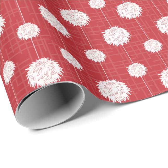 Papel De Presente Padrão Pom De Cheerleader Vermelho (Ponta do rolo)