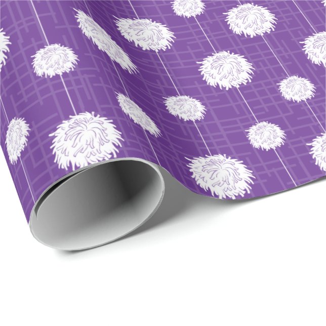 Papel De Presente Padrão Pom Pom De Cheerleader Roxo (Ponta do rolo)