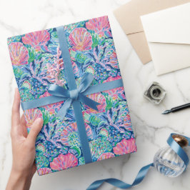 Papel De Presente Padrão Preppy Palm Beach Ocean Shelds