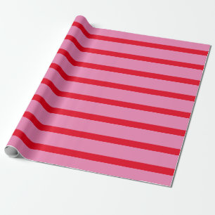 Papel De Presente Padrão Preppy Pink e Bright Red Stripes