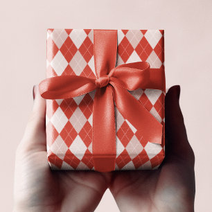 Papel De Presente Padrão Preppy Red & Blush Pink Small Argyle