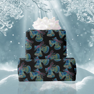 Papel De Presente Padrão Preto-Claro dos Sinos de Natal