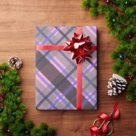 Papel De Presente Padrão Preto Cor-de-Rosa Azul Tartan Moderno