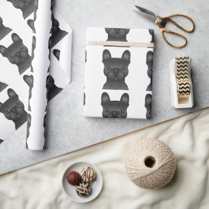 Papel De Presente Padrão Preto da Cabeça de Cachorro-Branca