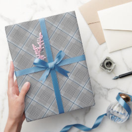 Papel De Presente Padrão Preto da Cinza Azul Chic Tartan