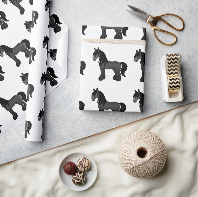 Papel De Presente Padrão Preto de Cavalo de Xarope Vanner Clydesdale (Artesanato)