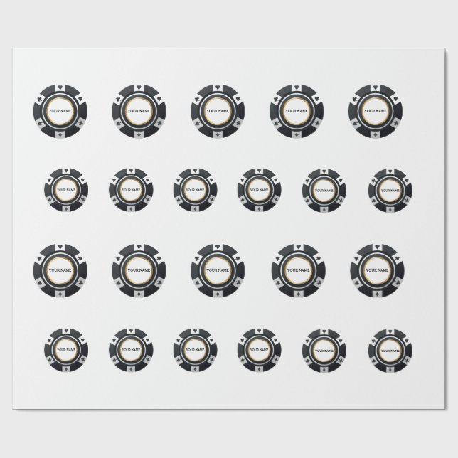 Papel De Presente Padrão preto de chips de pôquer personalizáveis (Aberto)