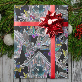 Papel De Presente Padrão Preto de Relógio de Natal Neon