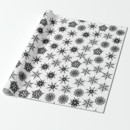 Papel De Presente Padrão preto e branco dos flocos de neve