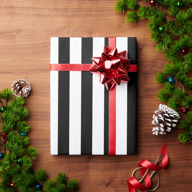 Papel De Presente Padrão Preto e Branco Simples e Elegante  (Presente de Natal)