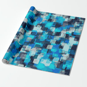 Papel De Presente padrão quadrado azul e preto abstrato com plano de