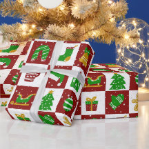 Padrão Quadrado Vermelho e Verde de Natal Fofo