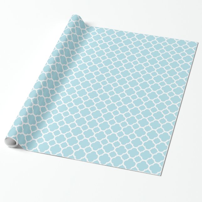 Papel De Presente Padrão Quatrefoil Azul Bebê Suave (Desenrolado)