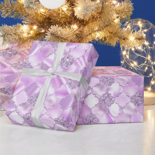 Papel De Presente Padrão Quatrefoil Marroquino Roxo Lilás