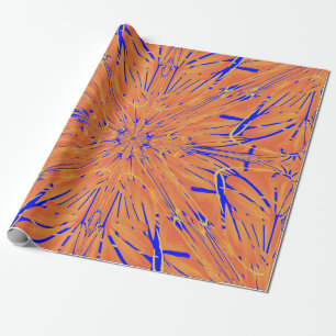 Papel De Presente Padrão Real Azul E Citrus Laranja