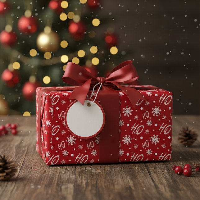 Papel De Presente Padrão Red E White Ho Ho Ho E Snowflakes (Criador carregado)