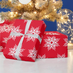 Papel De Presente Padrão Red White Snowflake
