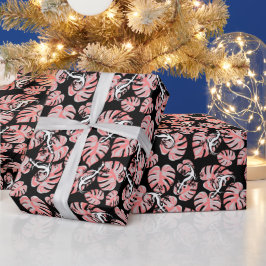 Papel De Presente Padrão Repetido De Salamandra E Folha Rosa