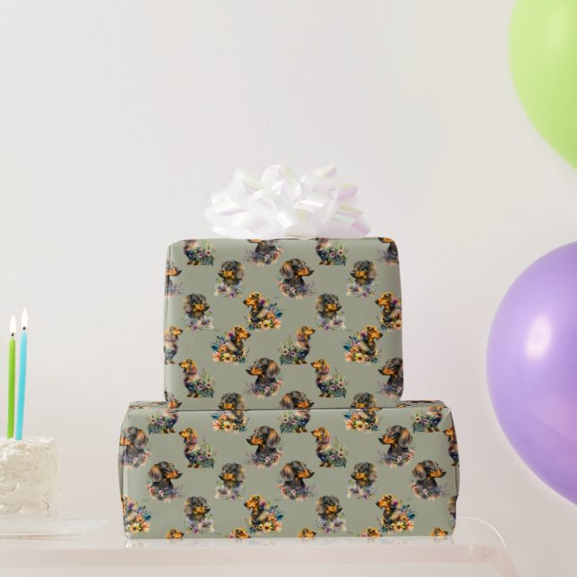 Papel De Presente Padrão Repetitivo com Cachorro de Estimação Dachsh (Presentes para festas)