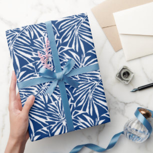 Papel De Presente Padrão Repetitivo De Folha Tropical Branca E Azul