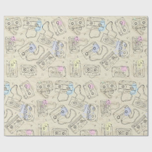 Papel De Presente Padrão Retro de Fita Cassete Mistura Nostálgica do