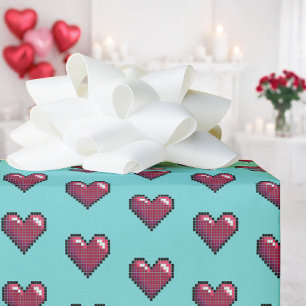Papel De Presente Padrão Retro dos Anos 80 de Corações Vermelhos Lin