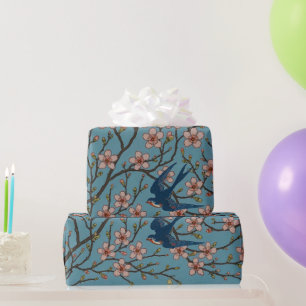 Papel De Presente Padrão Retrô Floral Azul Andorinha por Walter Cran