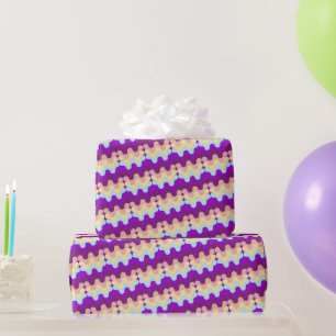 Papel De Presente Padrão Retro Groovy Ondulado Roxo e Amarelo