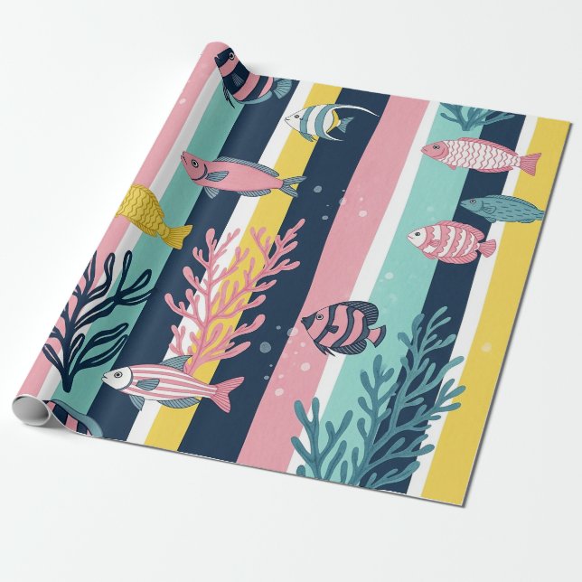 Papel De Presente Padrão Retro Náutico de Aquarela (7) (Desenrolado)