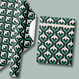 Papel De Presente Padrão Retro Scandi Snowdrop Moderno de Meados do 