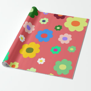 Papel De Presente Padrão Retroativo Y2K das Flores de Mola