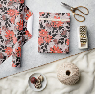Papel De Presente Padrão retrofloral.