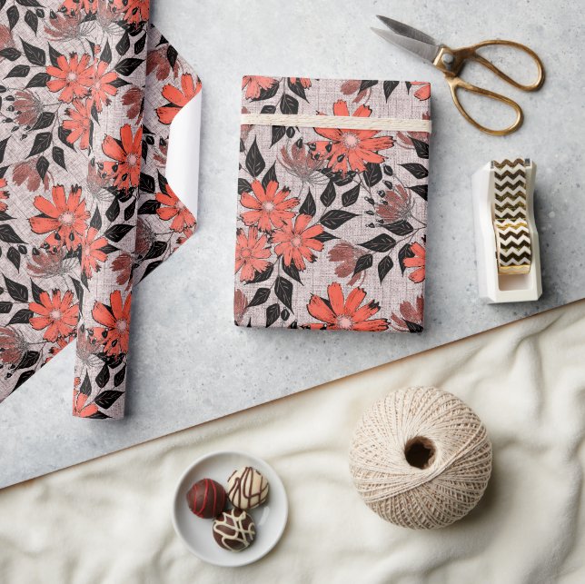 Papel De Presente Padrão retrofloral. (Artesanato)