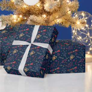 Papel De Presente Padrão Romântico Você e Eu. Colorido no Escuro