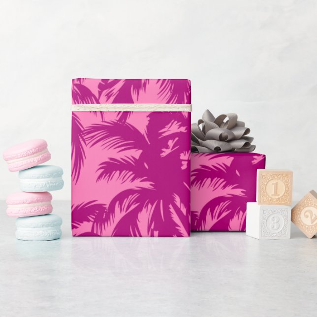 Papel De Presente Padrão rosa brilhante Palm (Chá de bebê)
